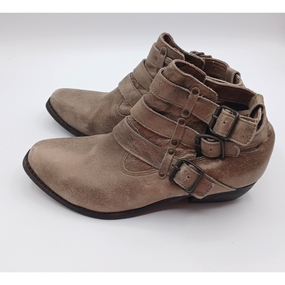 Matissse Pewter Women's Bobbie Leather Ankle Booties with Buckle Straps Size 8
